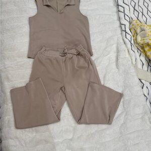 Stylish Tan Sleeveless Top and Pants Set